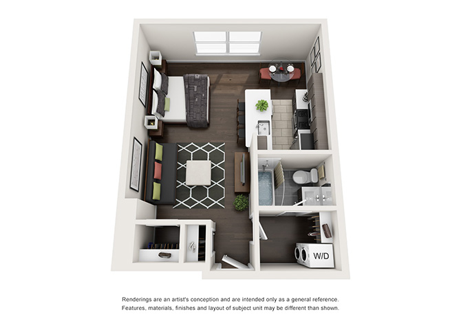 Floor plan for studio, 1 bath, 519 sqft